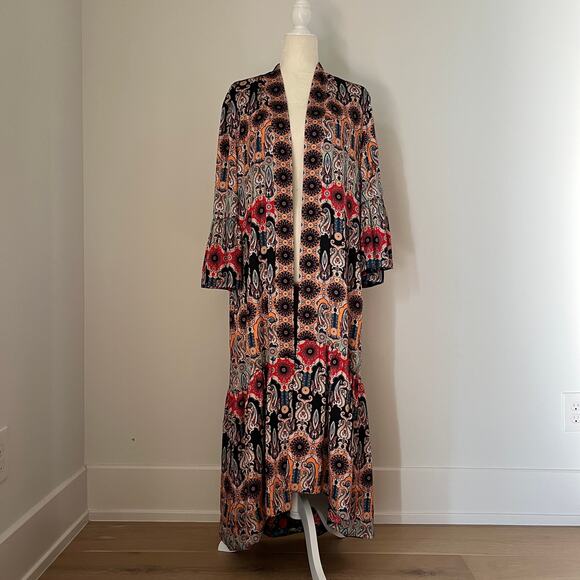 Alice + Olivia Dottie Reversible Now & Forever Tangerine Midi Kimono Jacket M/L - Picture 7 of 12